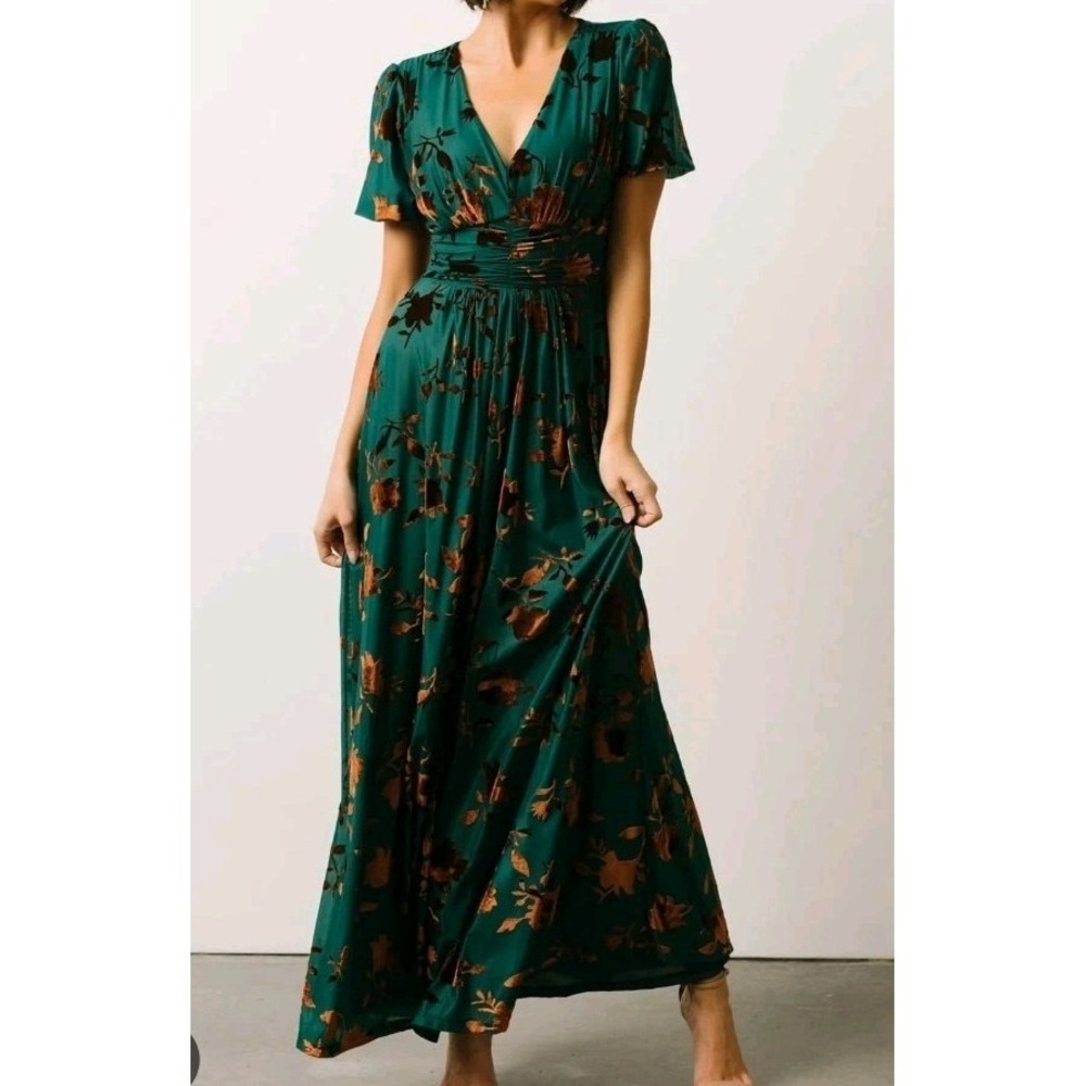 Baltic Born Leslie Green Floral Velvet Short Sleeve Maxi Dress Size 3XL